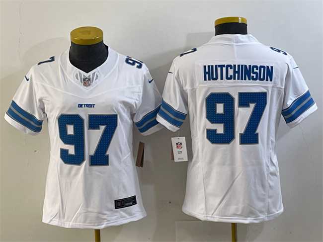 Women%27s Detroit Lions #97 Aidan Hutchinson White 2024 F.U.S.E. Vapor Limited Stitched Jersey